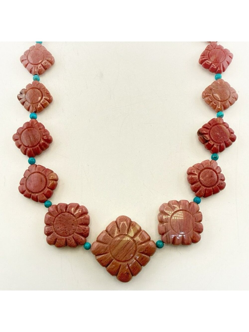 Jay King Necklace Turquoise Blue Pink Stone Carved Sterling Silver 925